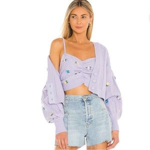 For Love & Lemons Sutton Cardigan and Cammi Set in Lavender Size XS